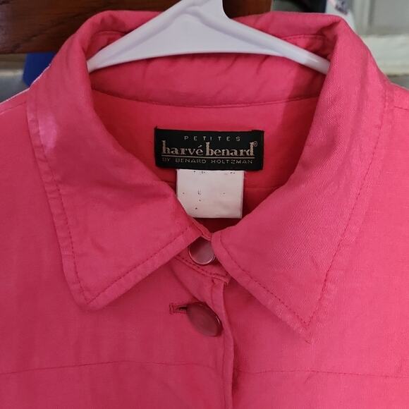 Harve Benard Pink Long Sleeve Blazer Size Med Linen Blend Button Front Lined - Picture 5 of 10